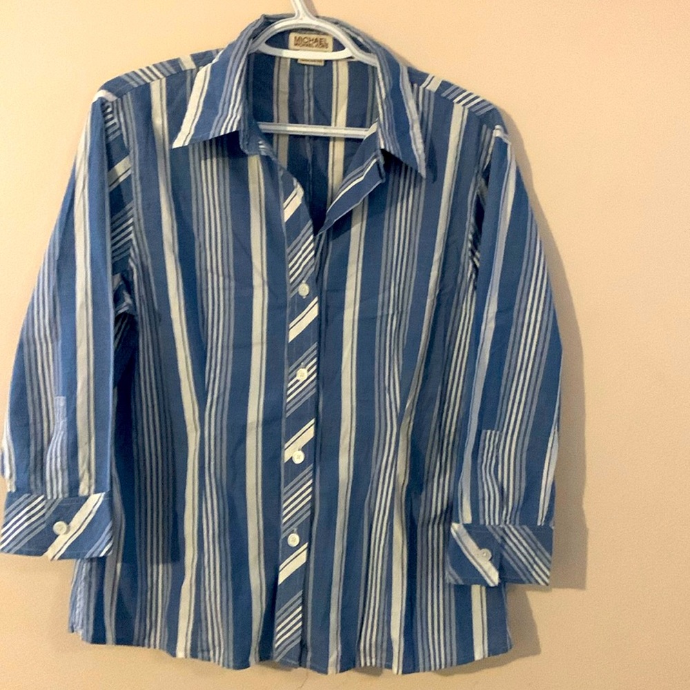 MICHAEL Michael Kors - Blue & White Striped Button Down Shirt - Women’s Size 10